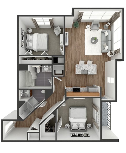 Floor plan for 2 beds, 2 baths, 1010 sqft